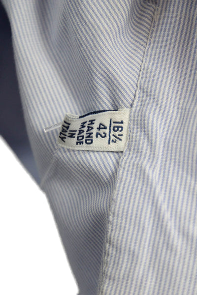 Sartorio Napoli Mens Striped Button Up Shirt Blue Size 16.5/42