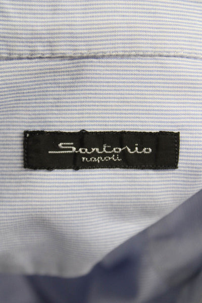 Sartorio Napoli Mens Striped Button Up Shirt Blue Size 16.5/42