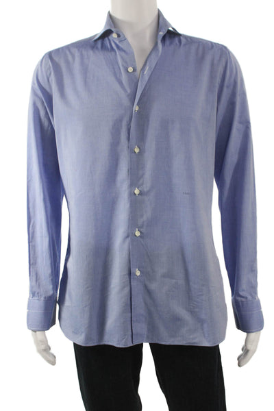 Sartorio Napoli Mens Striped Button Up Shirt Light Blue Size 16.5/42