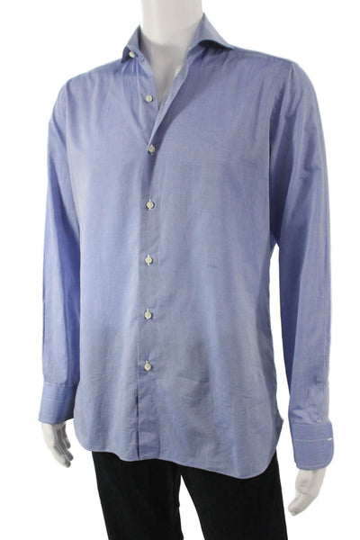Sartorio Napoli Mens Striped Button Up Shirt Light Blue Size 16.5/42