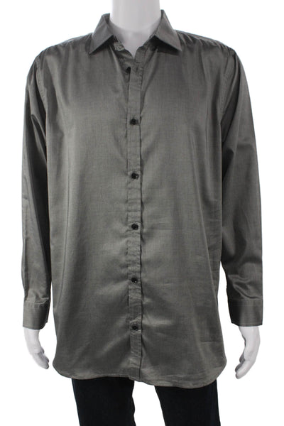Karl Lagerfeld Mens Dress Shirt Gray 100% Cotton Button Up Long Sleeve Size XL