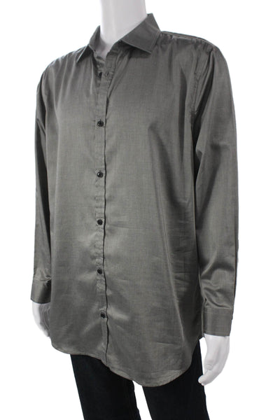 Karl Lagerfeld Mens Dress Shirt Gray 100% Cotton Button Up Long Sleeve Size XL