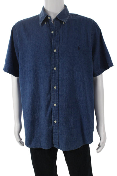 Polo Ralph Lauren Mens Textured Cotton Collar Button Down Shirt Blue Size XL