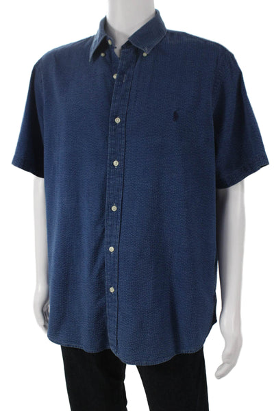 Polo Ralph Lauren Mens Textured Cotton Collar Button Down Shirt Blue Size XL