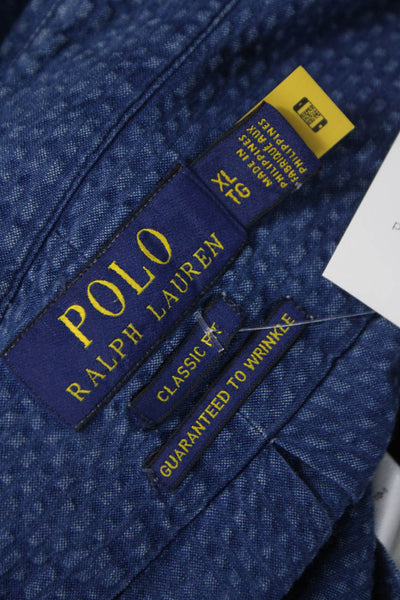 Polo Ralph Lauren Mens Textured Cotton Collar Button Down Shirt Blue Size XL