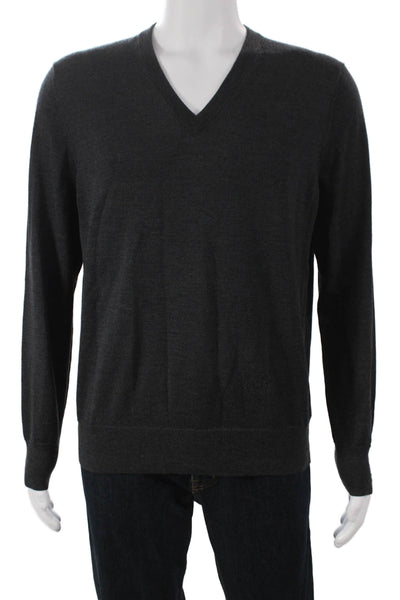 Brooks Brothers Mens V-Neck Merino Wool Pullover Sweater Gray Size M