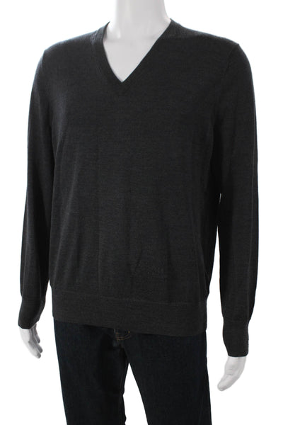 Brooks Brothers Mens V-Neck Merino Wool Pullover Sweater Gray Size M