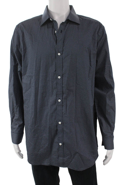 Karl Lagerfeld Mens Blue Geometric Dress Shirt Button Up Long Sleeve Size XL