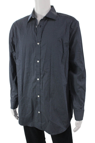 Karl Lagerfeld Mens Blue Geometric Dress Shirt Button Up Long Sleeve Size XL