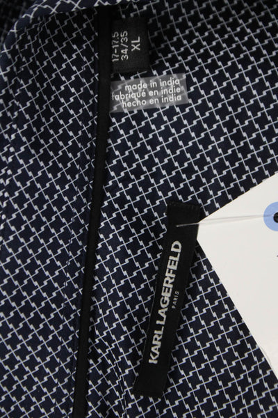 Karl Lagerfeld Mens Blue Geometric Dress Shirt Button Up Long Sleeve Size XL
