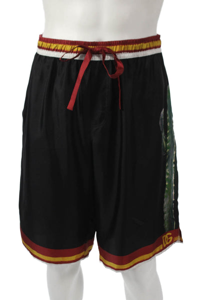 Dolce & Gabbana Mens Bermuda Silk Striped Shorts Black Drawstring Size 54