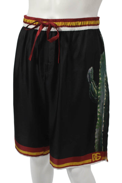 Dolce & Gabbana Mens Bermuda Silk Striped Shorts Black Drawstring Size 54