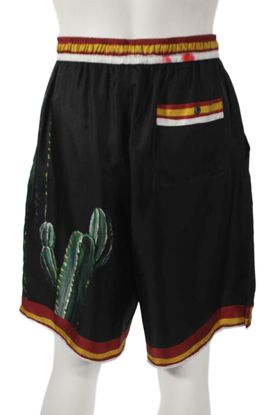 Dolce & Gabbana Mens Bermuda Silk Striped Shorts Black Drawstring Size 54
