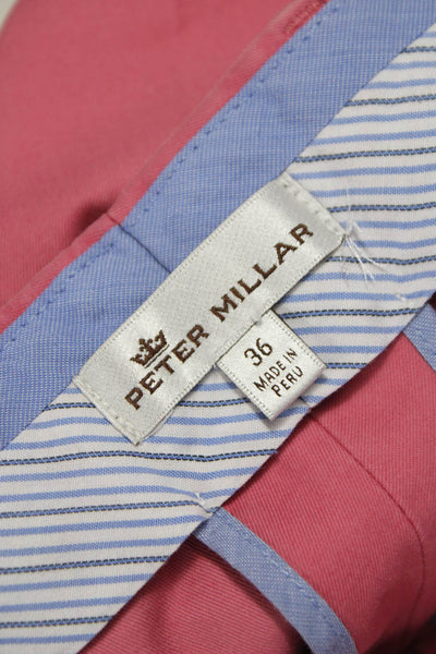 Peter Millar Mens Chino Shorts Pink Cotton Golf Zip Size 36