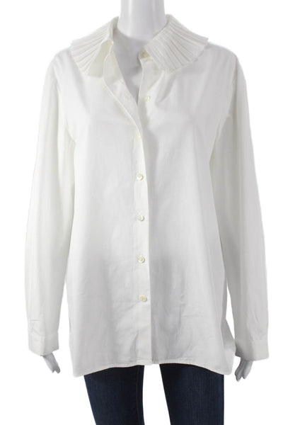 Sara Battaglia Womens White Cotton Collared Button Up Top Long Sleeve Size 44