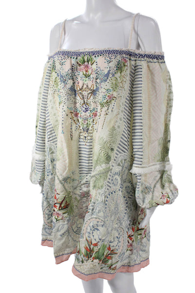 Camilla Womens Shift Dress Multicolor Floral Off Shoulder Long Sleeve Size M