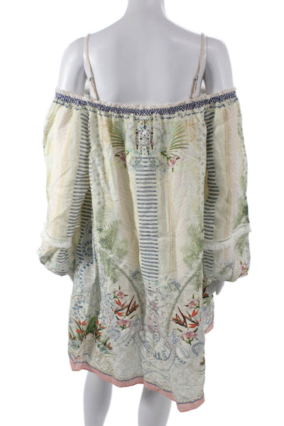 Camilla Womens Shift Dress Multicolor Floral Off Shoulder Long Sleeve Size M