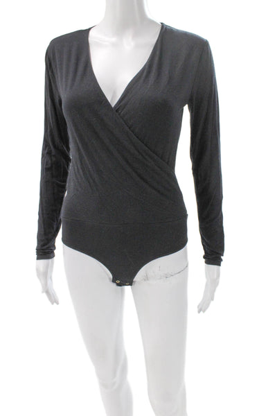 J Crew Womens V-Neck Long Sleeve One Piece Bodysuit Gray Size S