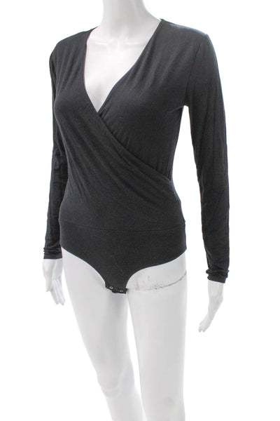 J Crew Womens V-Neck Long Sleeve One Piece Bodysuit Gray Size S
