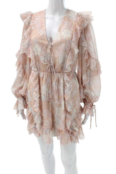Ted Baker Women Pink Geometric V-Neck Long Sleeve Romper Size S