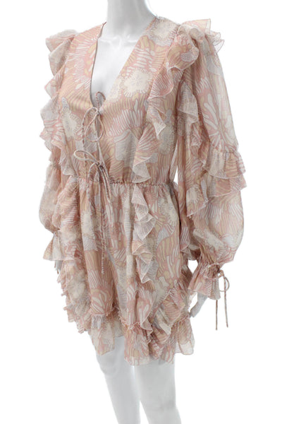 Ted Baker Women Pink Geometric V-Neck Long Sleeve Romper Size S