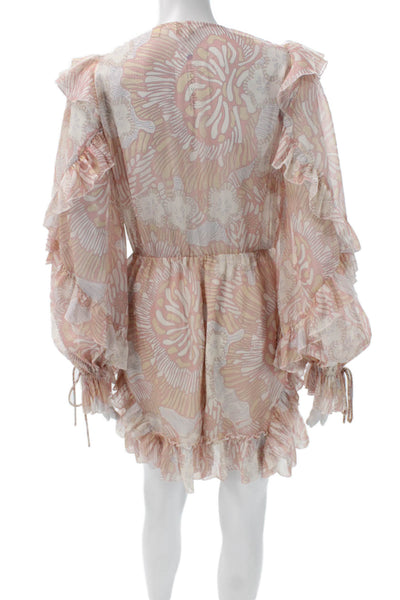 Ted Baker Women Pink Geometric V-Neck Long Sleeve Romper Size S