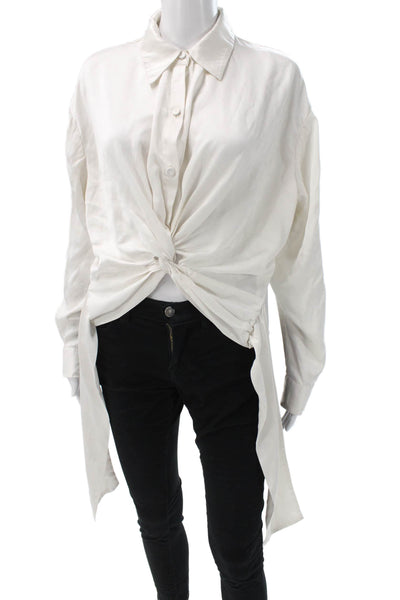 Cynthia Rowley Women Silk Ivory Tunic Button-Up Collared Long Sleeve Size S