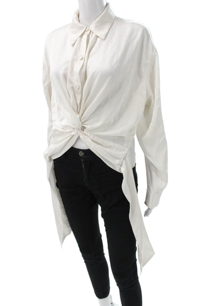 Cynthia Rowley Women Silk Ivory Tunic Button-Up Collared Long Sleeve Size S