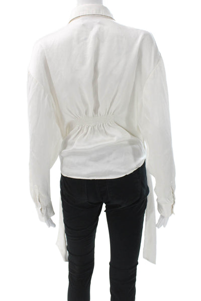 Cynthia Rowley Women Silk Ivory Tunic Button-Up Collared Long Sleeve Size S