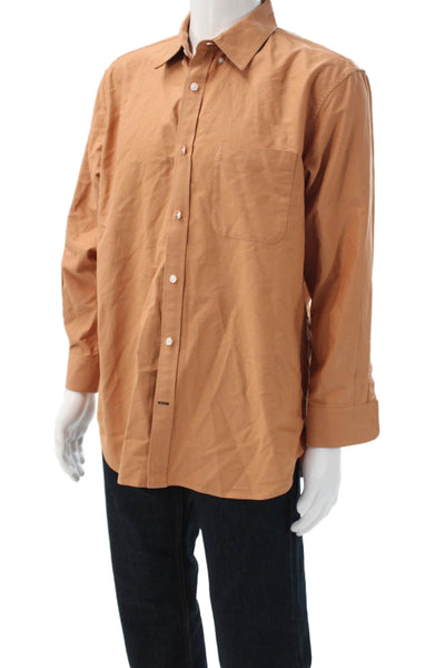 Club Monaco Mens Button Front Long Sleeve Collared Shirt Brown Cotton Size XL