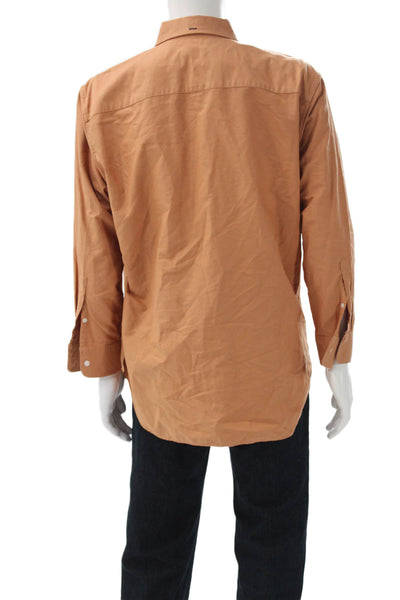 Club Monaco Mens Button Front Long Sleeve Collared Shirt Brown Cotton Size XL