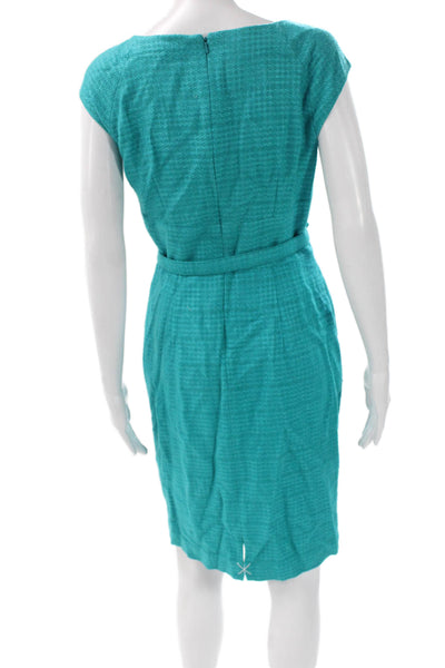 Kay Unger Womens Pencil Dress Green Silk V Neck Short Sleeve Zip Size 6