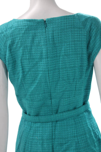 Kay Unger Womens Pencil Dress Green Silk V Neck Short Sleeve Zip Size 6