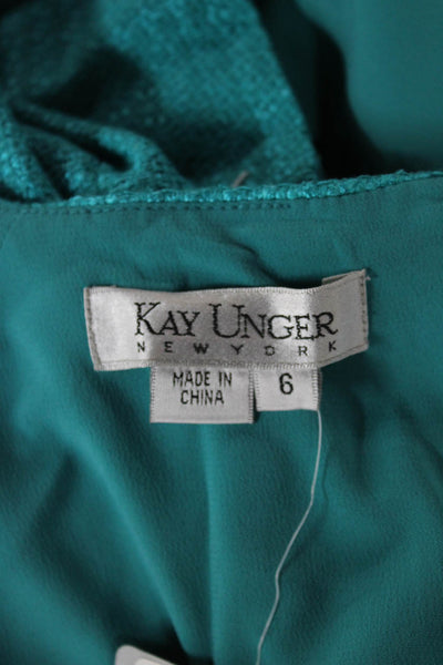 Kay Unger Womens Pencil Dress Green Silk V Neck Short Sleeve Zip Size 6