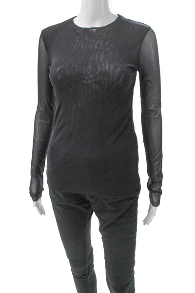 Fuzzi Women Basic Black Long Sleeve Tee Polyamide Round Neck Pullover Size M