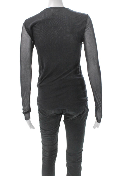 Fuzzi Women Basic Black Long Sleeve Tee Polyamide Round Neck Pullover Size M