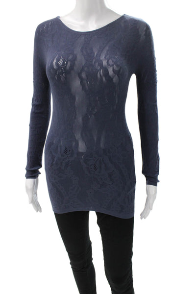 Wolford Women Tunic Long Sleeve Scoop Neck Floral Lace Blue Polyester Size S