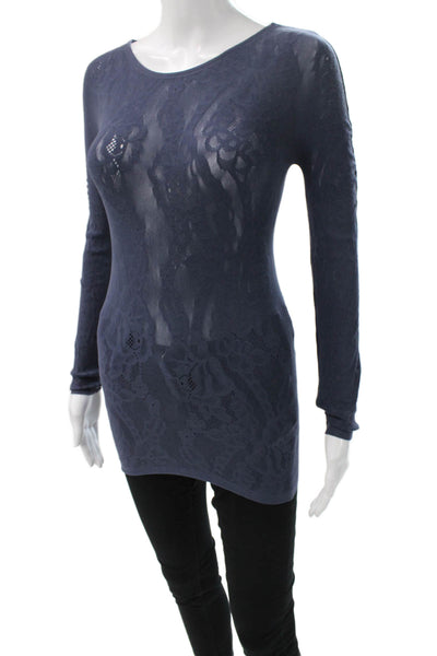 Wolford Women Tunic Long Sleeve Scoop Neck Floral Lace Blue Polyester Size S