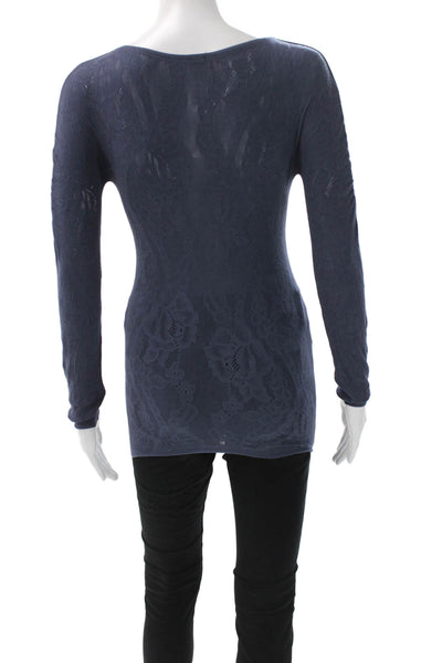 Wolford Women Tunic Long Sleeve Scoop Neck Floral Lace Blue Polyester Size S