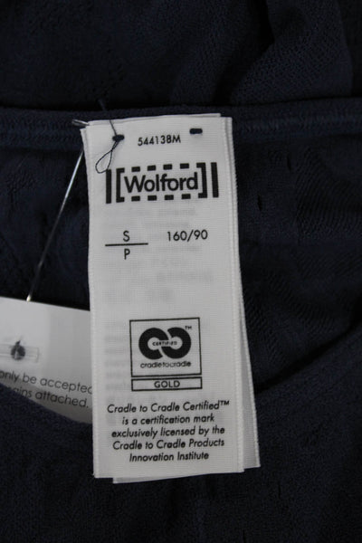 Wolford Women Tunic Long Sleeve Scoop Neck Floral Lace Blue Polyester Size S