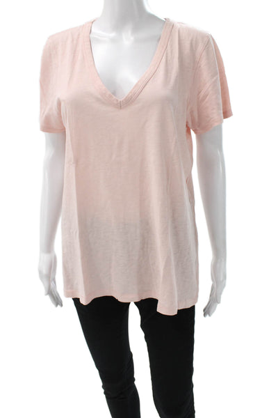 Rag & Bone Women Basic Pink V-Neck Cotton Blend Short Sleeve T-Shirt Size L