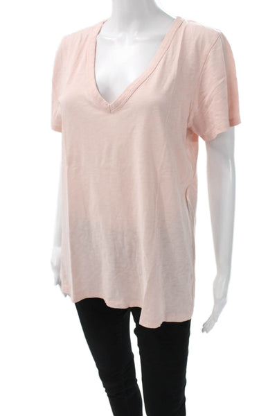 Rag & Bone Women Basic Pink V-Neck Cotton Blend Short Sleeve T-Shirt Size L
