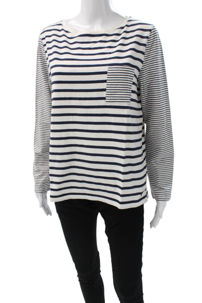 Barbour Women Striped Boat Neck Long Sleeve T-Shirt White Size 10