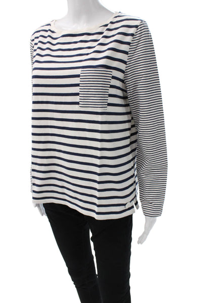 Barbour Women Striped Boat Neck Long Sleeve T-Shirt White Size 10