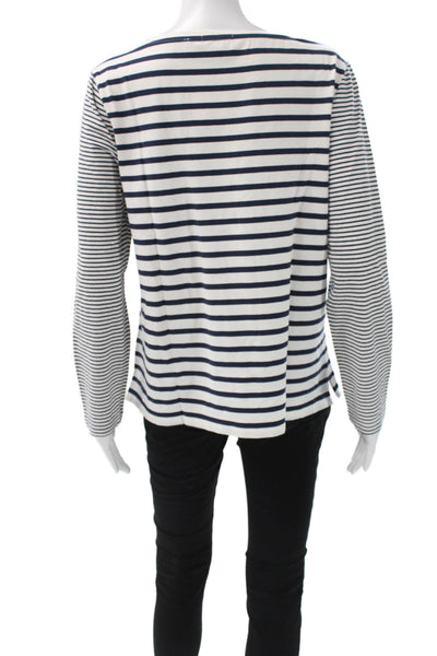 Barbour Women Striped Boat Neck Long Sleeve T-Shirt White Size 10
