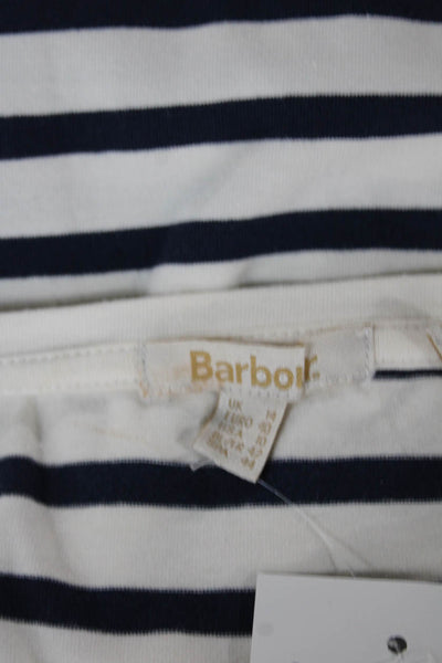 Barbour Women Striped Boat Neck Long Sleeve T-Shirt White Size 10