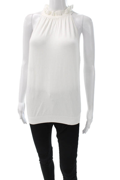 Milly Women Halter Viscose Tank Top White Sleeveless Elegant Size M