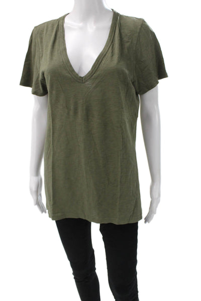 Rag & Bone Women Basic Green V Neck Pima Cotton Short Sleeve T Shirt Size L