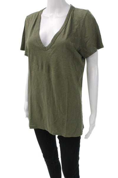 Rag & Bone Women Basic Green V Neck Pima Cotton Short Sleeve T Shirt Size L