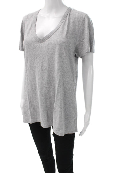 Rag & Bone Womens V Neck Short Sleeve Tunic T Shirt Gray Pima Cotton Size L